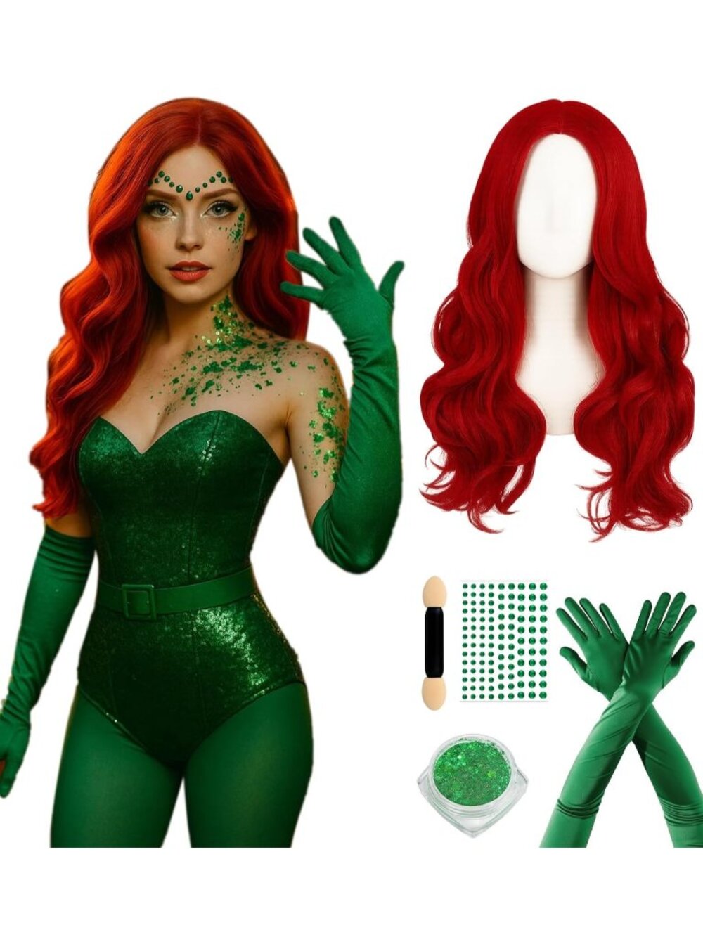 Women's Red Curls Cosplay Convenient Set Include Adjustable Wig Cap Headpiece